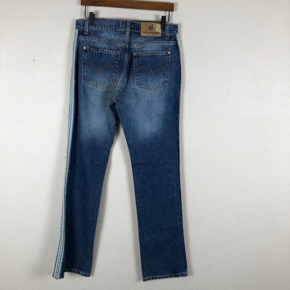 YUMI Mazao Jeans Womens 44 Blue Medium Wash Contrast Racer Stripe Flared New - Picture 2 of 16